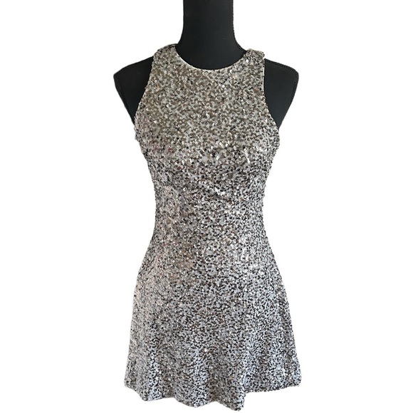 Dress the Population Silver Sequined Mia Mini Dress Women’s Size Small - Picture 1 of 12